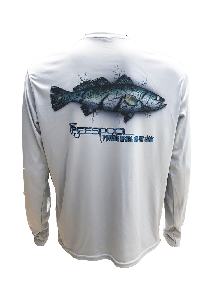 Frenzy Performance Fishing Shirt - Dark Gray/Blue Full Pattern – Freespool  Gear